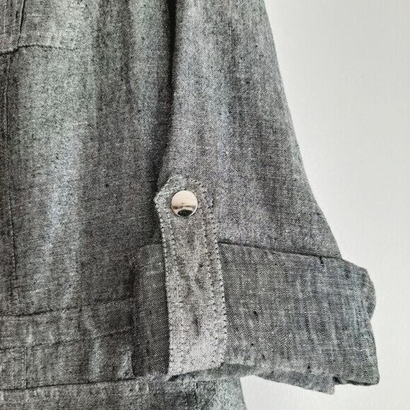 CHARTER CLUB / 100% Linen Utility Sleeve Jacket Metallic Silver Gray Sz L Petite - Picture 13 of 14